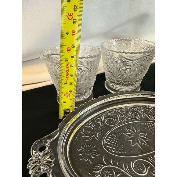 DUNCAN MILLER Sugar Cream Coffee Tea Set Tray Vintage Retro Glass MANGANESE - Picture 7 of 16